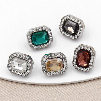 Xiaoxiangfeng Crystal Glass Buttons, High-End Small Rectangular Metal Buttons, Accessories for Women's Clothing, Colorfulful and Exquisite Hand-Sewn Buttons