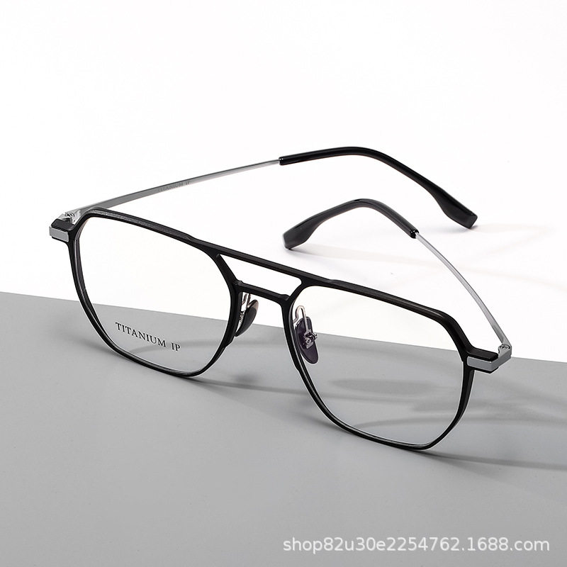 20239 Aluminum-Magnesium Glasses Double-Bridge Eyeglass Frame for Men with Titanium Temples, Suitable for Large Faces, Finished Frame Can Be Customized with Prescription and Blue Light Protection