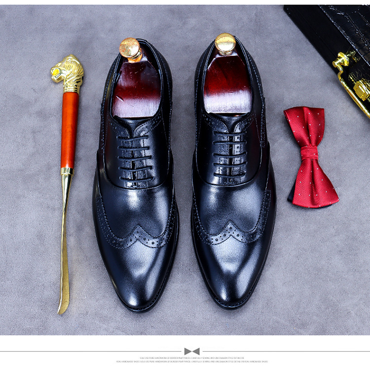 Giày da nam derby mũi tròn chạm khắc brogue cổ thấp buộc dây — Màu nâu, Màu đen, Màu đỏ rượu, Màu cà phê