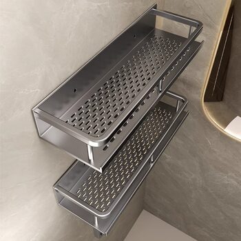 Gun Gray Bathroom Storage Rack Bathroom Washroom Punch-Free Bathroom Balcony Toilet Wall-Mounted Wall Storage Shelf