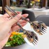 Stainless Steel Salad Spoon Creative Spoon and Fork Integrated Western Pasta Fork Instant Noodle Artifact Watermelon Spoon Cake Dessert Fork