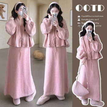 Maternity Suit Autumn and Winter Fashion Suit Trendy Mom Style Knitted Suspender Jacket Dress Maternity Two-Piece Suit