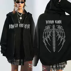 Cross-border Trendy Brand Wings Printed Zipper Sweatshirt for Men and Women fleece-lined Thickened Hooded Loose Sports Sweatshirt Y2K Jacket