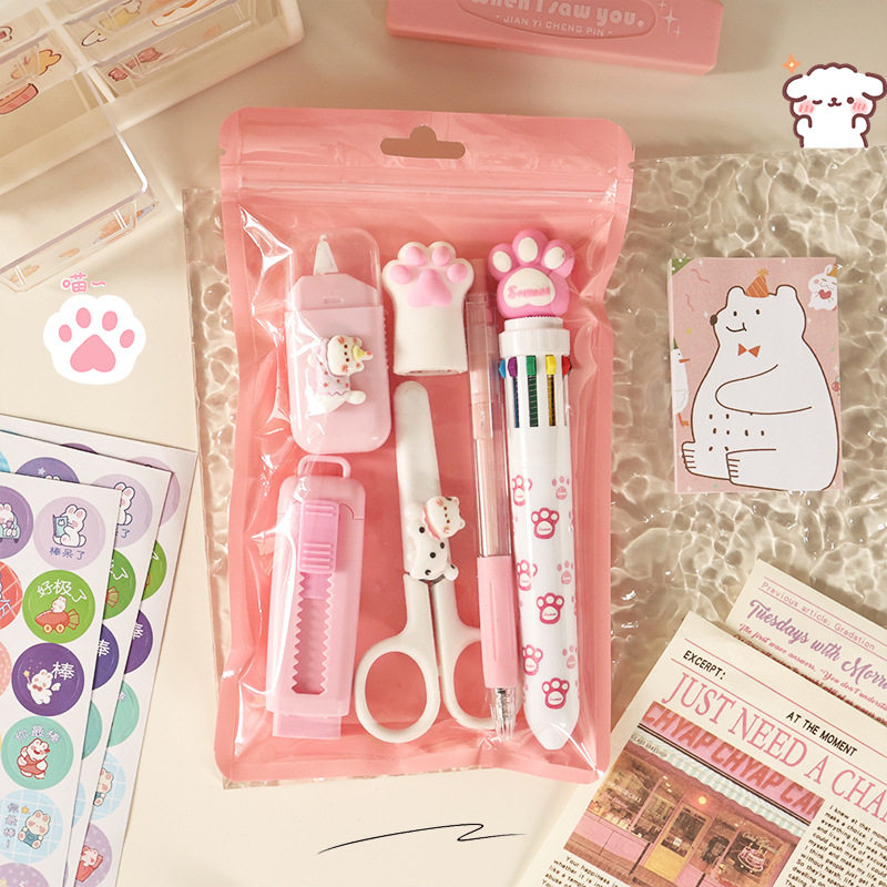 Cross-Border Student Cat Stationery Supplies, High-Looking Ins Style, Simple and Cute, Large-Capacity Practical Set, Souvenir