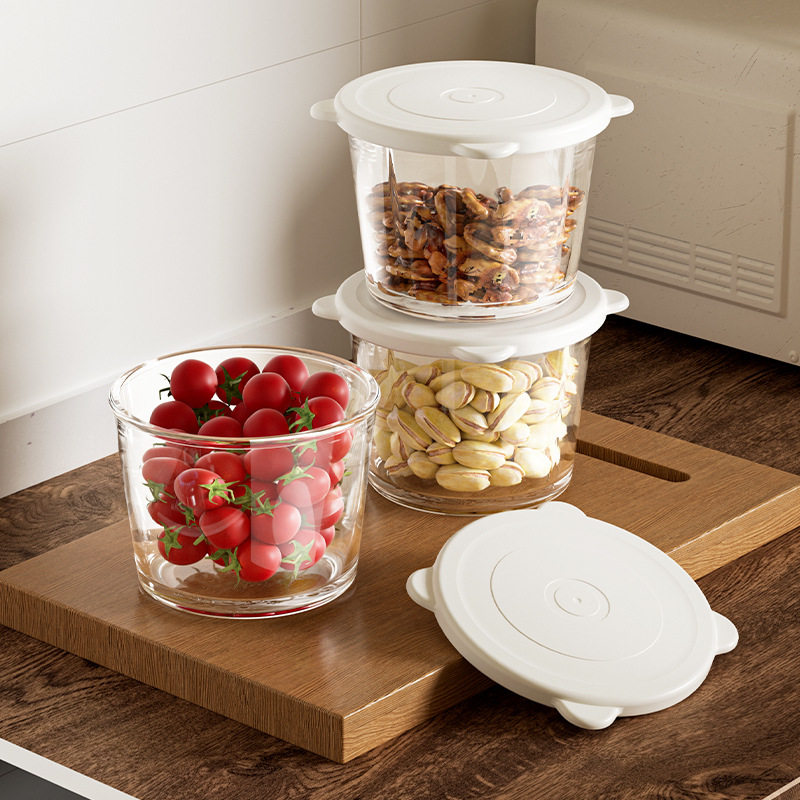 Glass Storage Jar 270ml Sealed Round Grains Pickle Snacks Kimchi Sealed Jar Fruit High Borosilicate Microwave