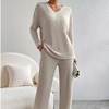2025 Autumn and Winter Suit Cross-Border New Home Fashion Casual Straight Pants Elegant Loose V Neck Pit Strip Two-Piece Set
