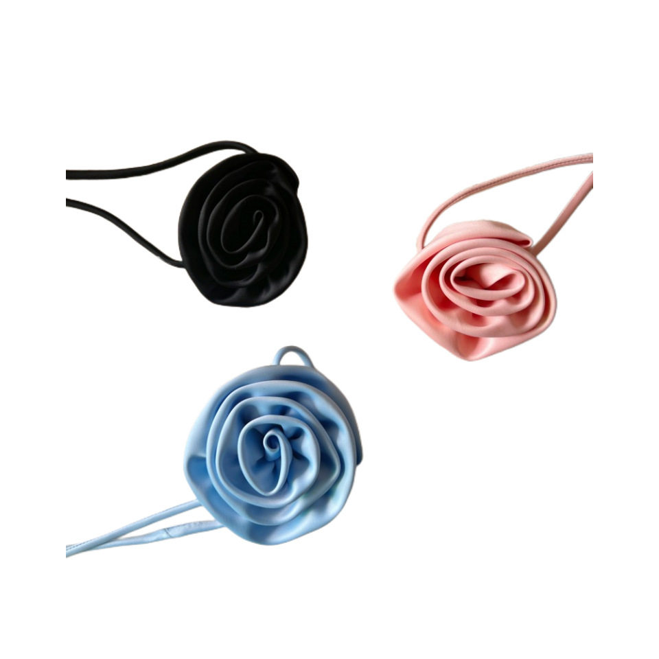 High-End Satin Neck Flower Korean Blogger's Same Stereo Flower Choker Choker Neck Rose Necklace Accessories
