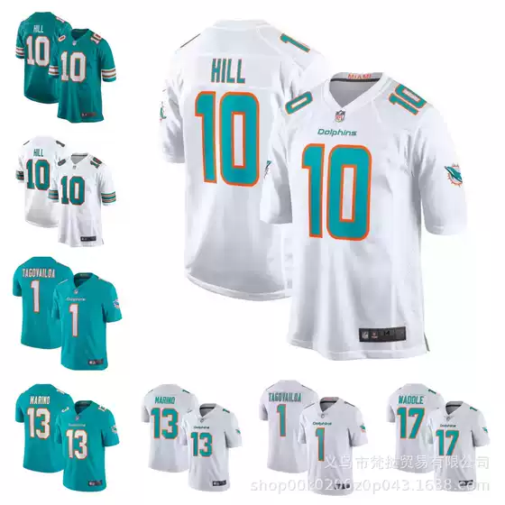 NFL Dolphins Rugby DOLPHINS HILL#10 WADDLE#17 #1 #13 White Blue