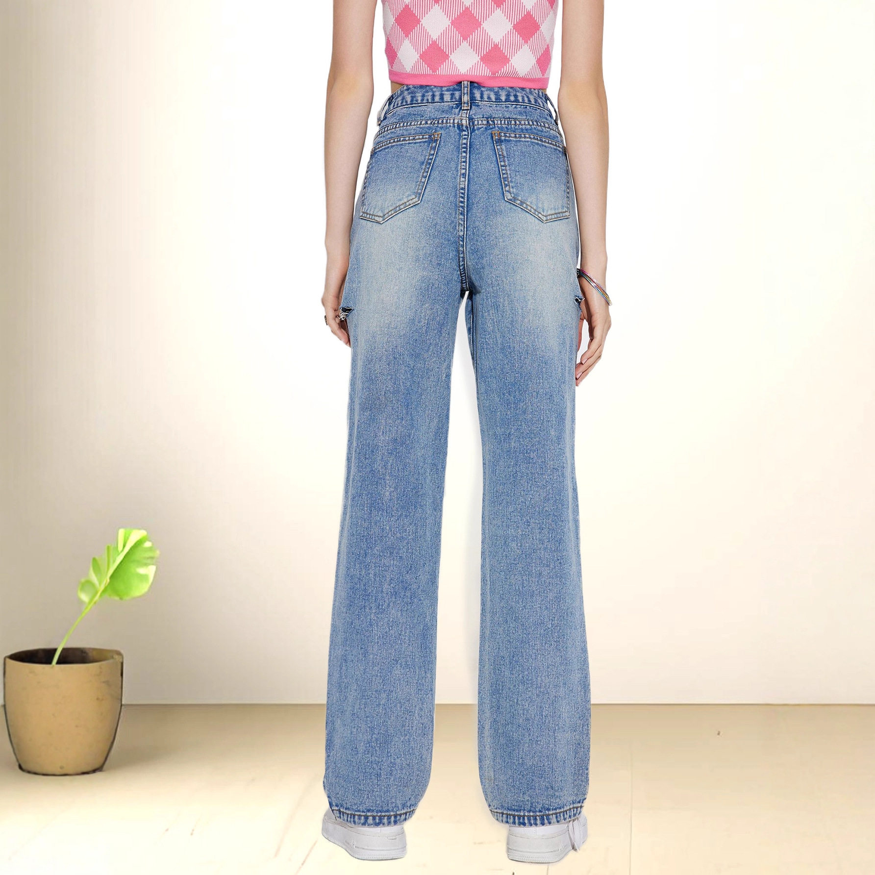 High Waisted Slim Fit Ripped Denim Jeans for Women Casual Style Comfortable Fabric Versatile Wear Wholesale Available