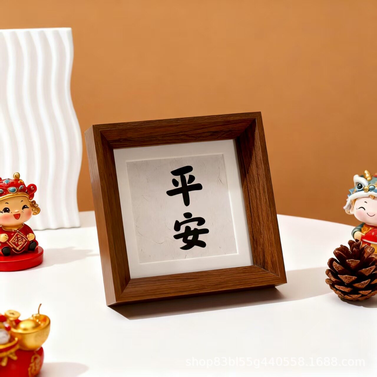 Chinese-Style Wooden Small Photo Frame Square 4inch Square 6inch Mini Square Photo Frame Display Calligraphy Work Desktop Ornament