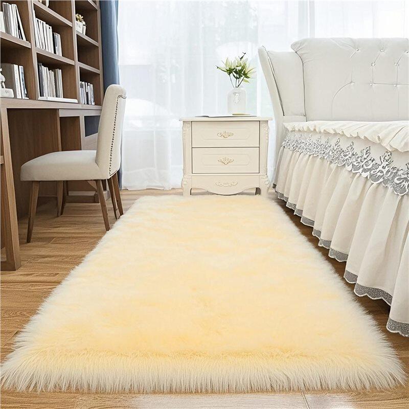 Source Factory Carpet Bedroom Home Bay Window Mat Long Wool Rug Living Room Coffee Table Floor Mat Faux Wool Long Plush Mat