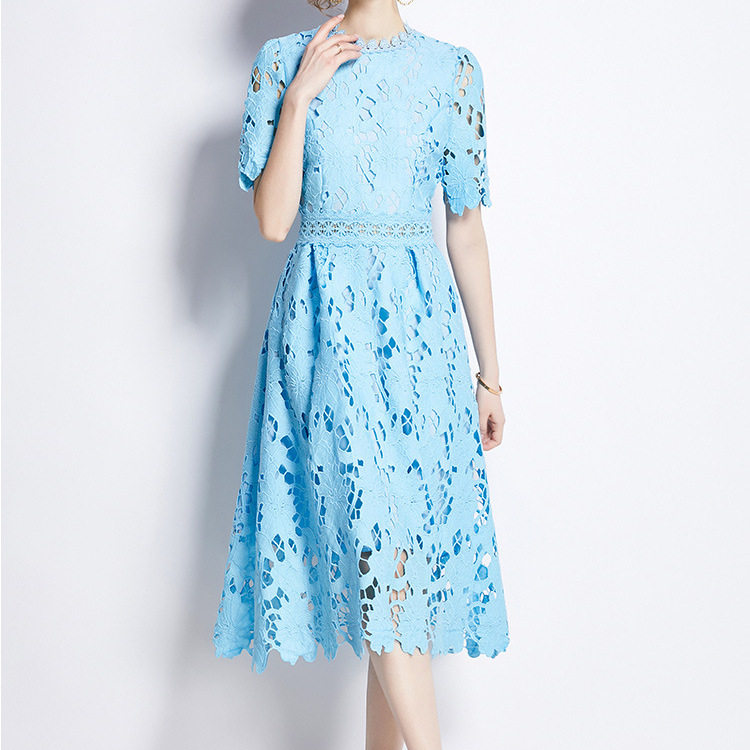 Spring Dress Embroidered Lace A Line Silhouette Mid Length Solid Color Elegant Occasion Wear Wholesale Available