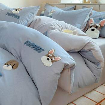 Pure Cotton Cartoon Bedding Four-Piece Set, All-Cotton 2025 New Children's Duvet Cover, Student Bed Sheet Three-Piece Bedding Set