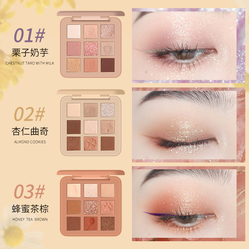 Novo Embroidered Nine-Color Eye Shadow Palette Pearlescent Matte Waterproof Not Easy to Remove Makeup Students Affordable Earth Color Eye Shadow Ins