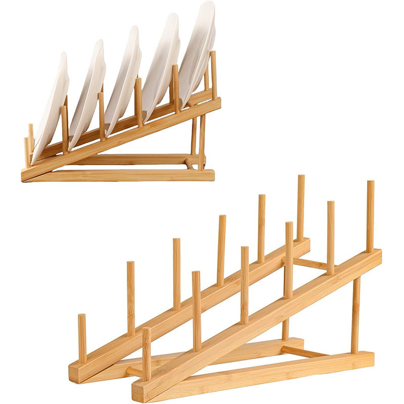 Solid Wood Kitchen Utensils Drain Rack Wine Tea Cup Bookshelf Wooden Dish Plate Storage Rack