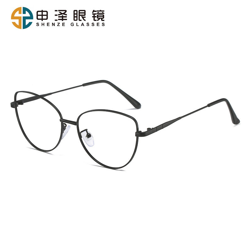 New European and American Cat-Eye Retro Metal Color-Changing Glasses Frame Fashionable Plain Face Round Frame Anti-Blue Light Flat Mirror