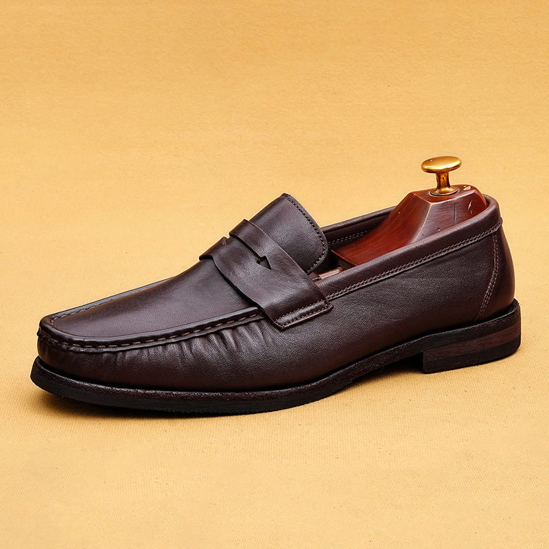 Giày Lười Nam Da Ngựa Chiều Cao Đế Khoảng 2cm Phong Cách Retro Màu Nâu, Đen, Vàng