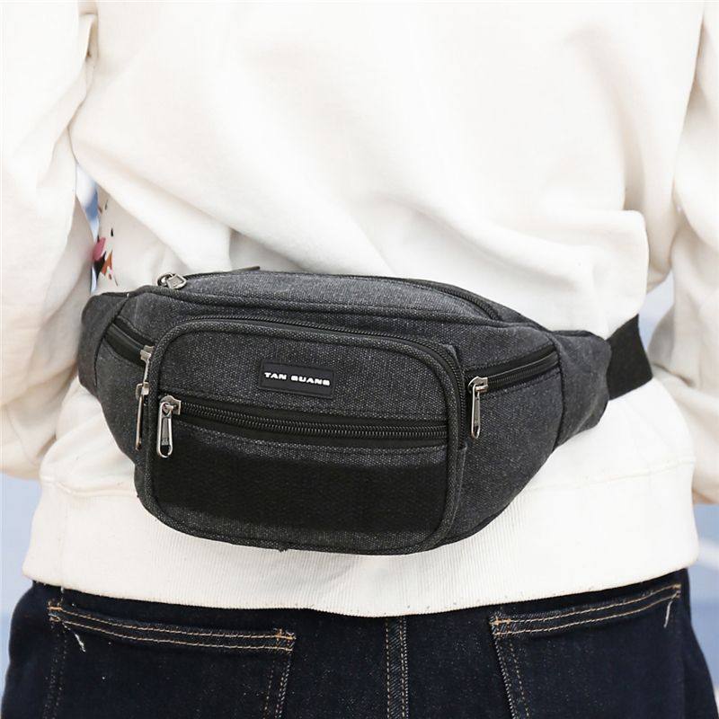 Canvas Waist Bag Is Wear-Resistant, Practical, Multi-Functional, Running, Mobile Phone, Sports, Wallet, Multi-Layered, Large-Capacity Waist Bag Wholesale
