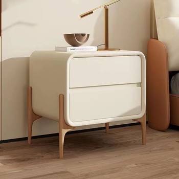Full Solid Wood Simple Modern Bedside Table Cream Style Bedroom Creative Small Bedside Cabinet Leather Light Luxury Storage Cabinet