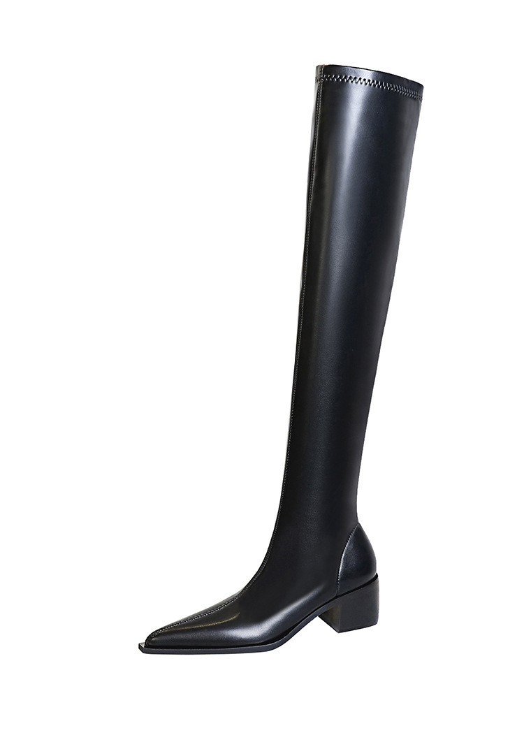 Boot nữ cổ cao quá gối gót vuông mũi nhọn phong cách thanh lịch — Màu cà phê, Màu đen, Màu Kaki