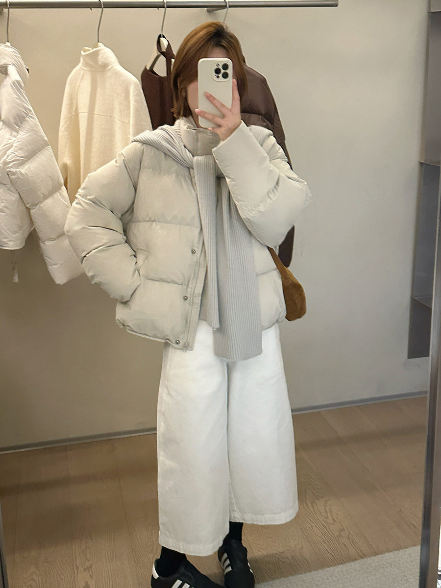 Mmc Puff down Jacket Women's Winter 2025 New 90 White Duck down Korean Style Short Bread Jacket with Shawl Scarf
