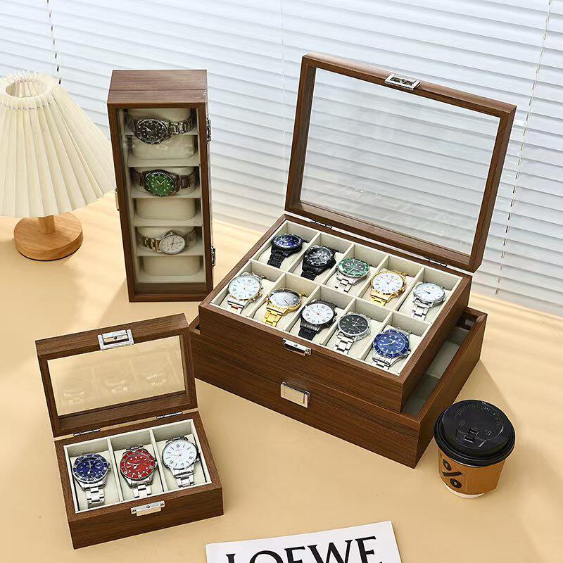 Walnut Wood Grain Watch Box, Watch Storage and Display Box, Integrated Watch Case, Detachable, Dustproof, Light Luxury Watch Box