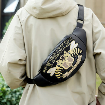 New Embroidered Retro Chest Bag Portable Korean Style Men's Bag Fashionable Retro Men's and Women's Waist Bag Simple Casual Crossbody Bag