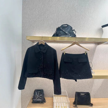 French Elegant 2025 Autumn and Winter Heavy Embroidered Beads Floral Sequin Lapel Short Jacket and Skirt Suit