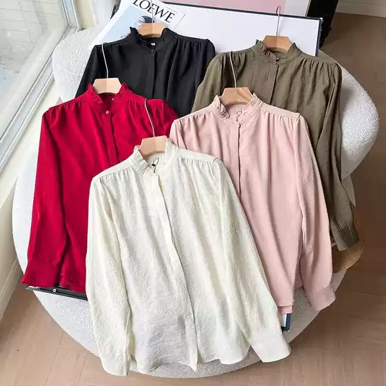 Japanese single 2025 spring solid color women's lotus leaf collar shirt/long sleeve casual shirt thin coat all-match 475671