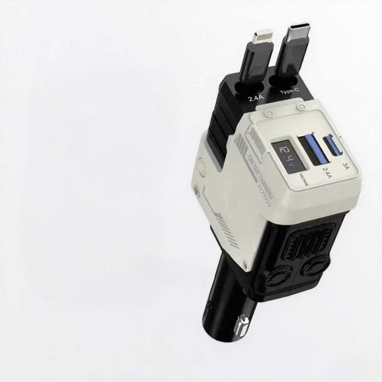 Cross-Border New Model A1 Mecha Car Charger 120W Super Fast Charging Car Charger Four-In-One with Built-In Retractable Cable