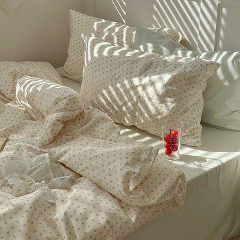 Small fresh floral Korean-style bed sheet four-piece set cotton cotton bed hat quilt cover bedding bed three-piece set 4
