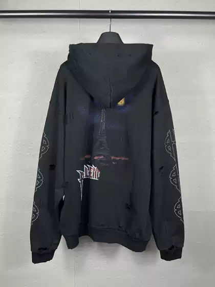 Correct Version High-Quality 26Ss Classic Iron Tower Inkjet Hand-Painted Distressed Zipper Cardigan Jacket