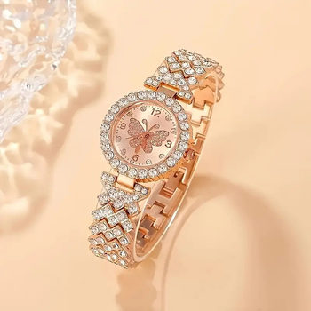 Manufacturer Wholesale Women's Fashion Diamond-Encrusted Digital Quartz Watch Butterfly Series Full Diamond Watch Bracelet Watch Large Dial