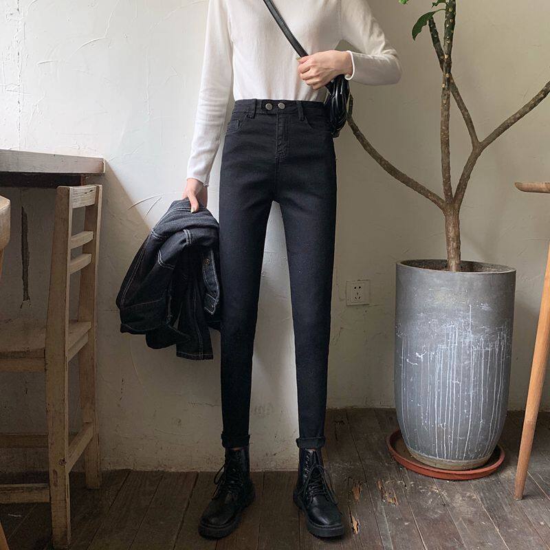 High Waisted Black Denim Jeans for Women Slim Fit Stretch Fabric Casual Style Ideal for Spring and Autumn Wholesale