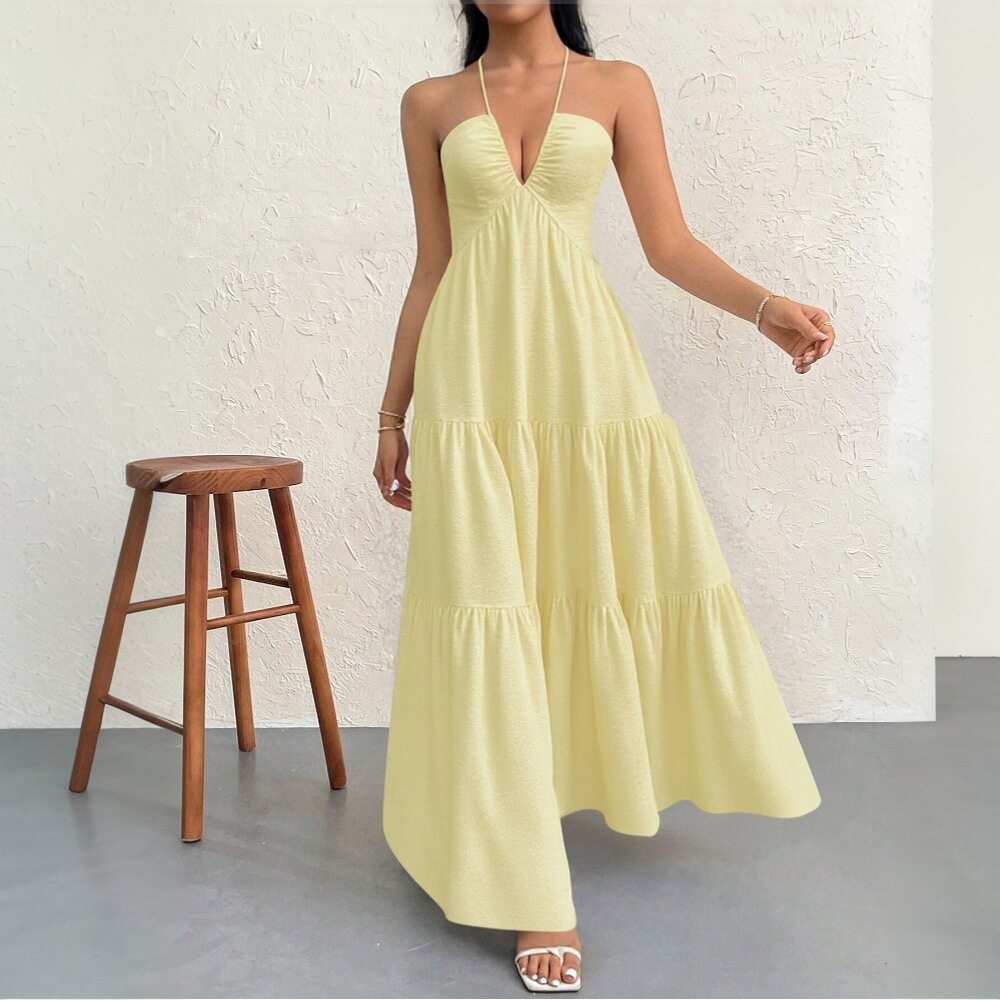 Elegant Womens Beach Maxi Dress Sexy Spaghetti Straps Lightweight Fabric Summer Style Wholesale Available