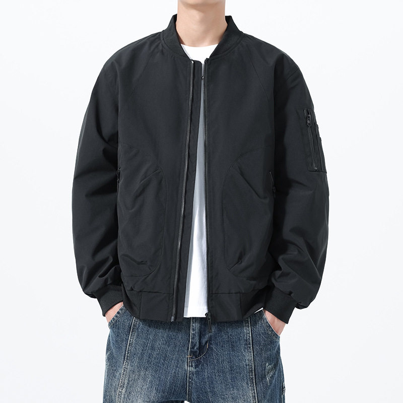 Áo Khoác Bomber Nam Thu Đông Dáng Rộng Phong Cách Phi Công Màu Đen, Xanh Olive
