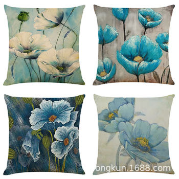 Amazon New Green Plant Cotton and Linen Pillow Case Car Pillow Cushion Sofa Cushion Linen Pillow