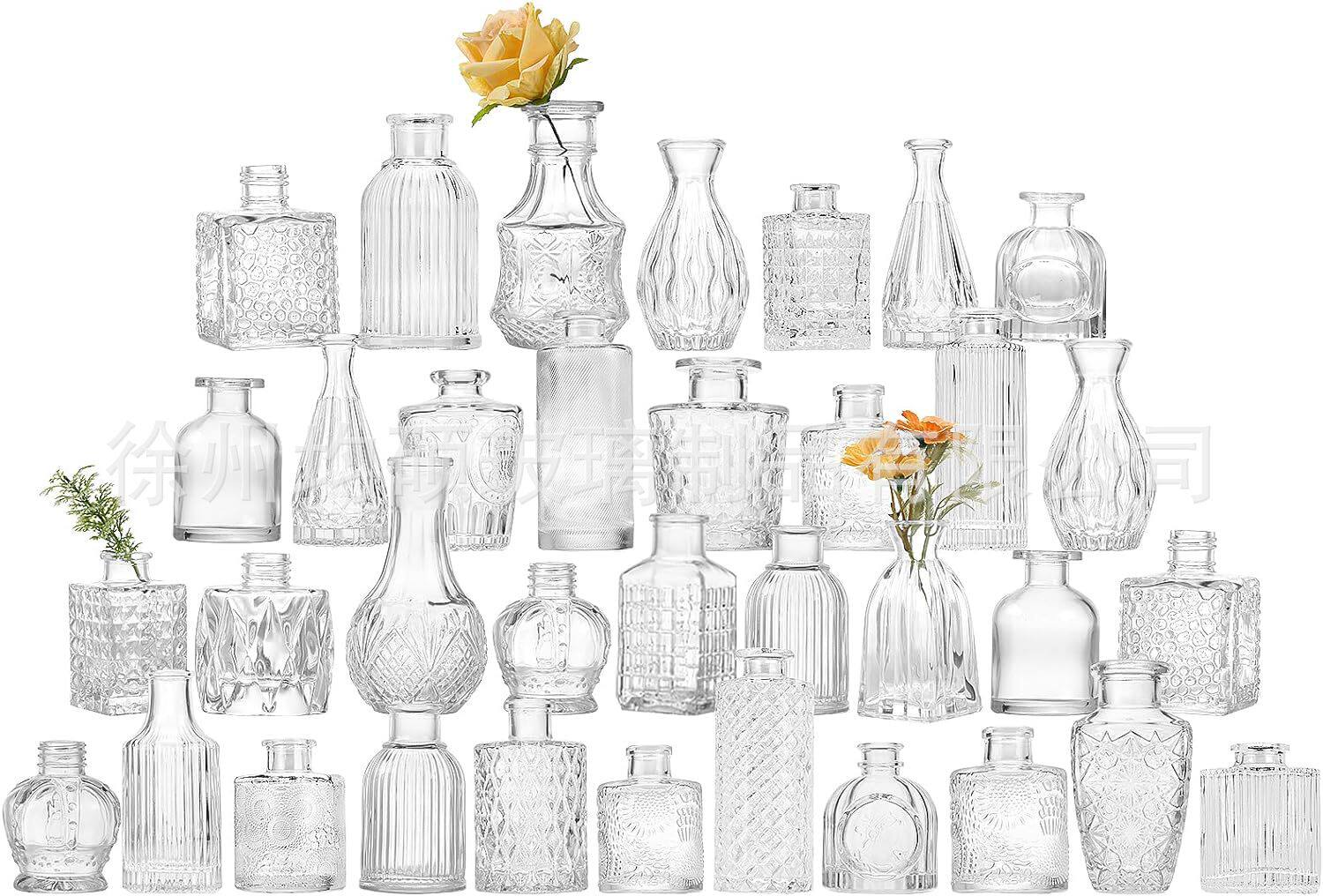 跨境热销复古玻璃花瓶插画高级感香薰瓶 透明ins风摆件小花瓶套装