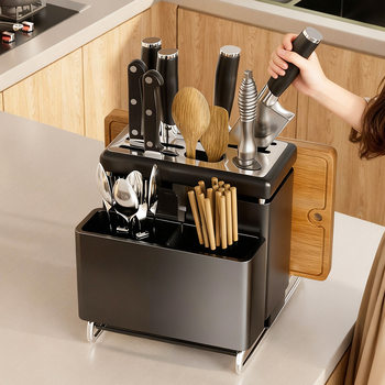 Multifunctional Kitchen Storage Rack for Knives, Chopsticks Holder, Cutting Board, Pot Lid Integrated Storage Rack, Household Countertop Knife Holder