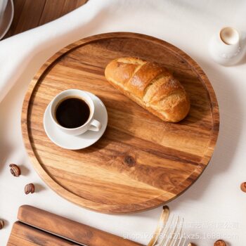 Acacia Wood Round Serving Tray Coffee Table Decorative Candle Holder Base Small Multi-Functional Decorative Tray Storage Tray