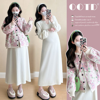 Real shot in stock ~ 2024 autumn and winter Korean version of new retro flower design soft waxy coat base skirt suit women