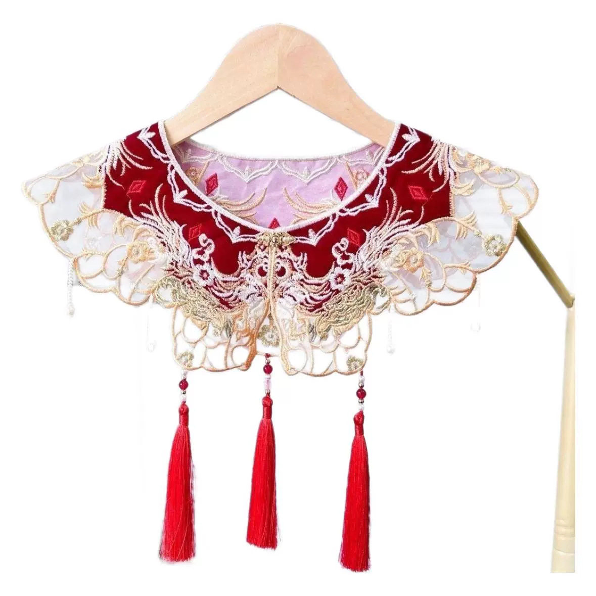 Toast Clothing National Style Cloud Shoulder Red Return to the Door Banquet Embroidery Cloud Shoulder Exquisite Tassel Bride Shawl Hanfu Embroidered Fake Collar