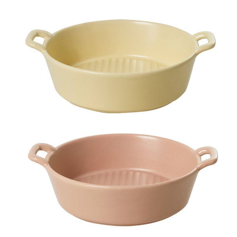 Ceramic Double-Eared Bowl Internet Celebrity Creative Instant Noodle Bowl Household Baking Bowl Oven Microwave Baking Baking Bowl Salad Bowl