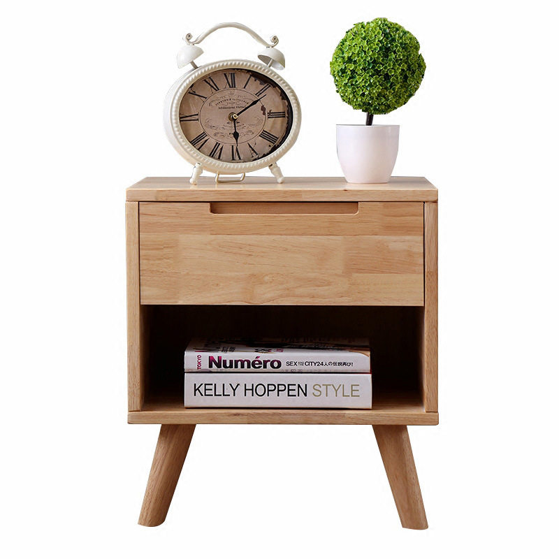Solid Wooden Nordic Bedside Table Simple Simple Bedside Small Cabinet Bedroom Rubber Wooden Storage Cabinet Storage Cabinet