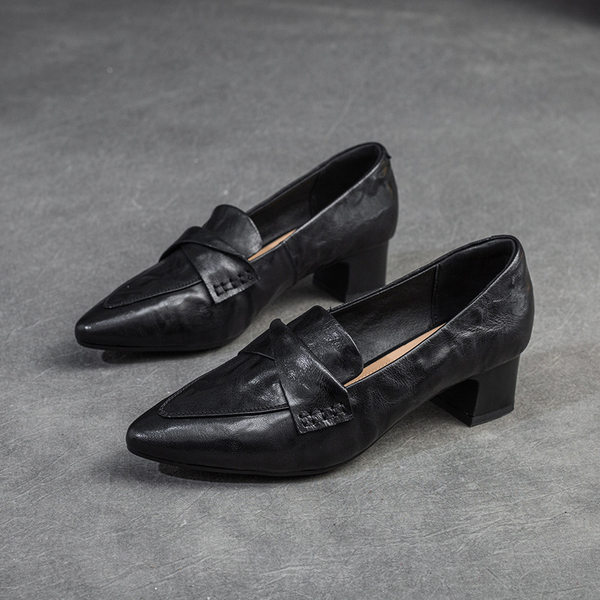 Giày Loafer Nữ Da Cừu Mũi Nhọn Chiều Cao Đế Khoảng 5cm Màu Đen, Nâu