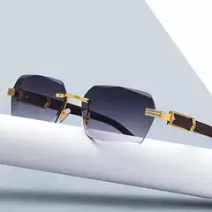 Cross-border fashion new wood grain legs metal sunglasses Europe and the United States irregular square trend sunglasses cross-border glasses