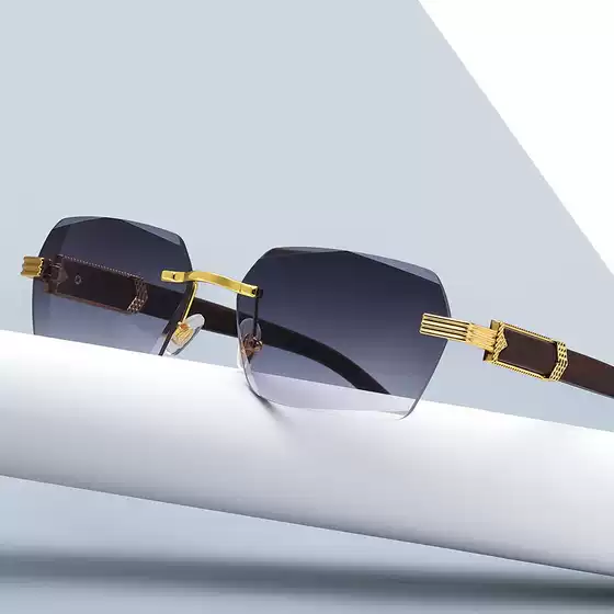 Cross-border fashion new wood grain legs metal sunglasses Europe and the United States irregular square trend sunglasses cross-border glasses