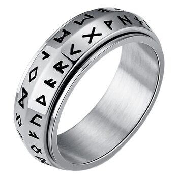 Cross-Border Hot Selling Nordic Viking Text Rotatable Titanium Steel Ring Men's Stress Relief and Anxiety Emotional Jewelry