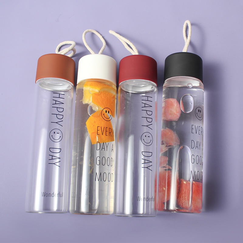 简约透明玻璃杯便携随手杯户外运动密封水杯活动广告杯子可印LOGO