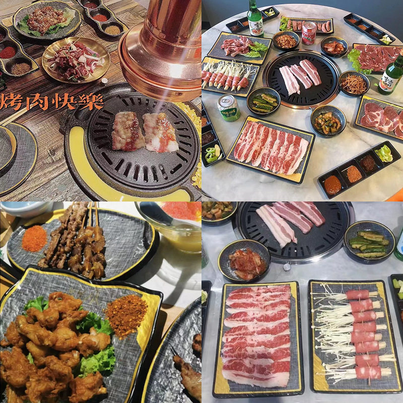 Melamine Japanese-style Korean-style barbecue tableware barbecue plate commercial hot pot restaurant special tableware hot pot side dish barbecue plate